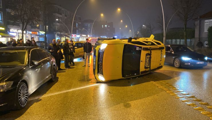 Düzce’de Ticari Taksi Park Halindeki Araca Çarpıp Devrildi: Sürücü Yara Almadan Kurtuldu